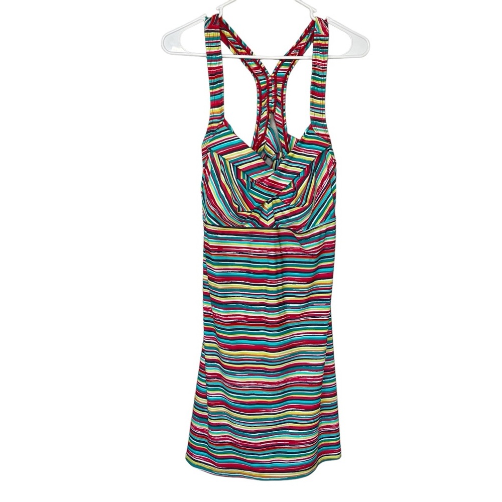Athleta Women Beach Costal Grandma Salina Swim Dress Bright Multi Stripe SZ L